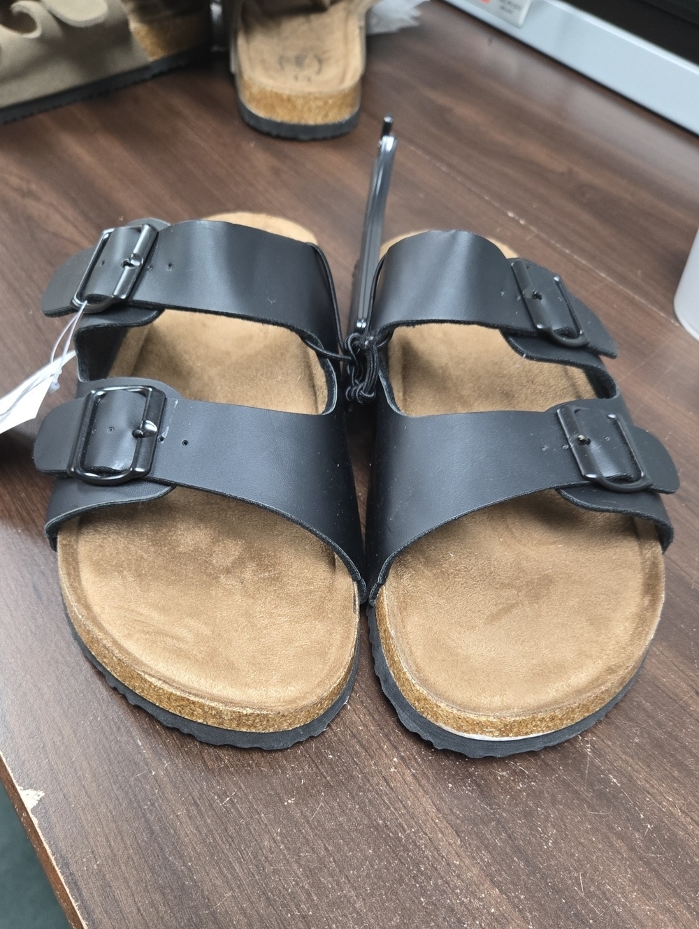 George Size 11 Black Faux Leather Slide Sandal